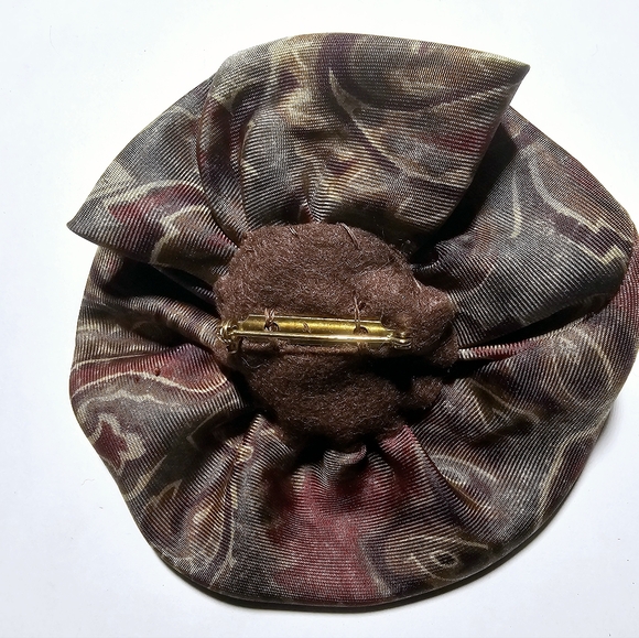 Camelia flower neutral dark colors tie scarf repurposed handmade brooch corsage - Picture 6 of 8